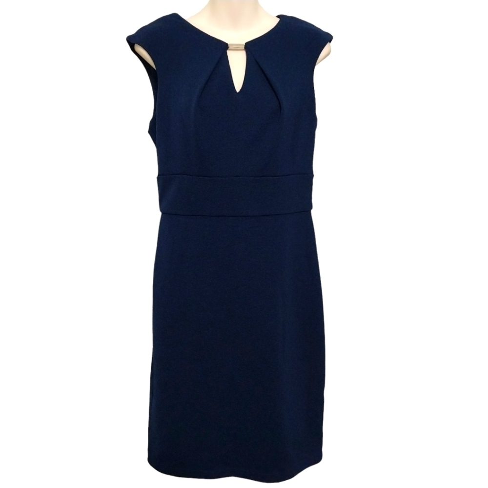 Navy Cap-Sleeve Sheath Dress